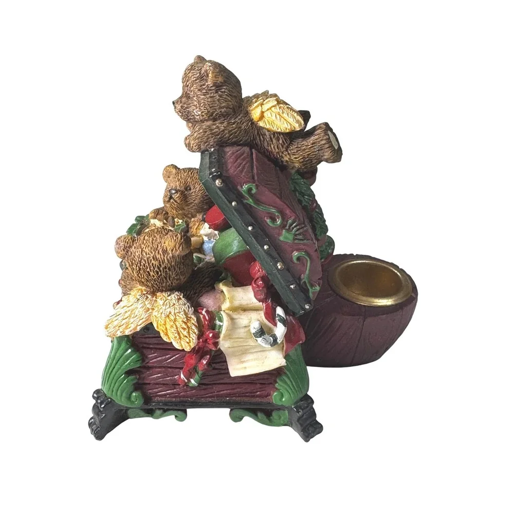 Adorable Teddy Bear Christmas‎ Treasure Chest Musical Trinket Box Figurine